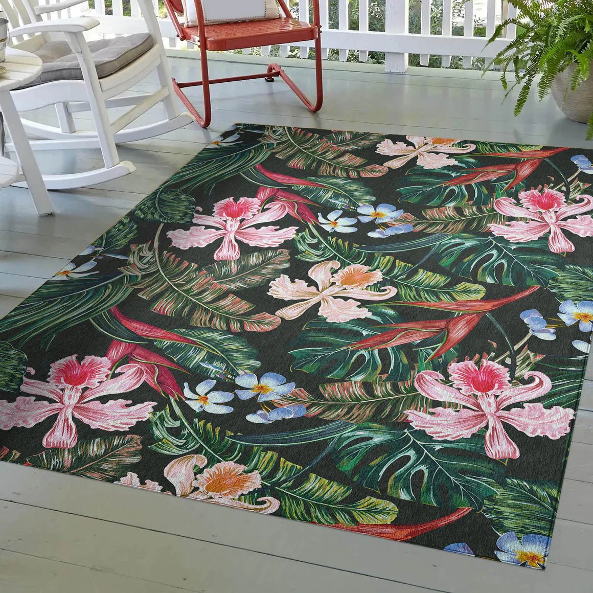 Tropics Floral Black Rug