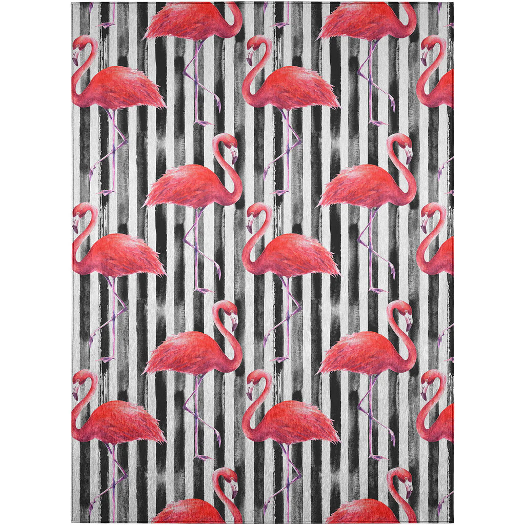 Tropics Flamingo Black Rug