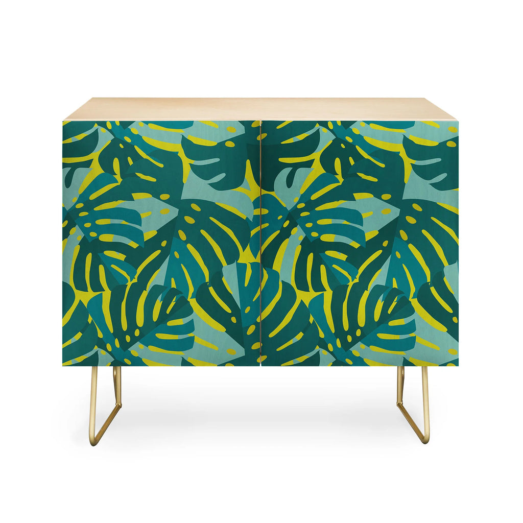 Monstera Leaves in Teal Credenza