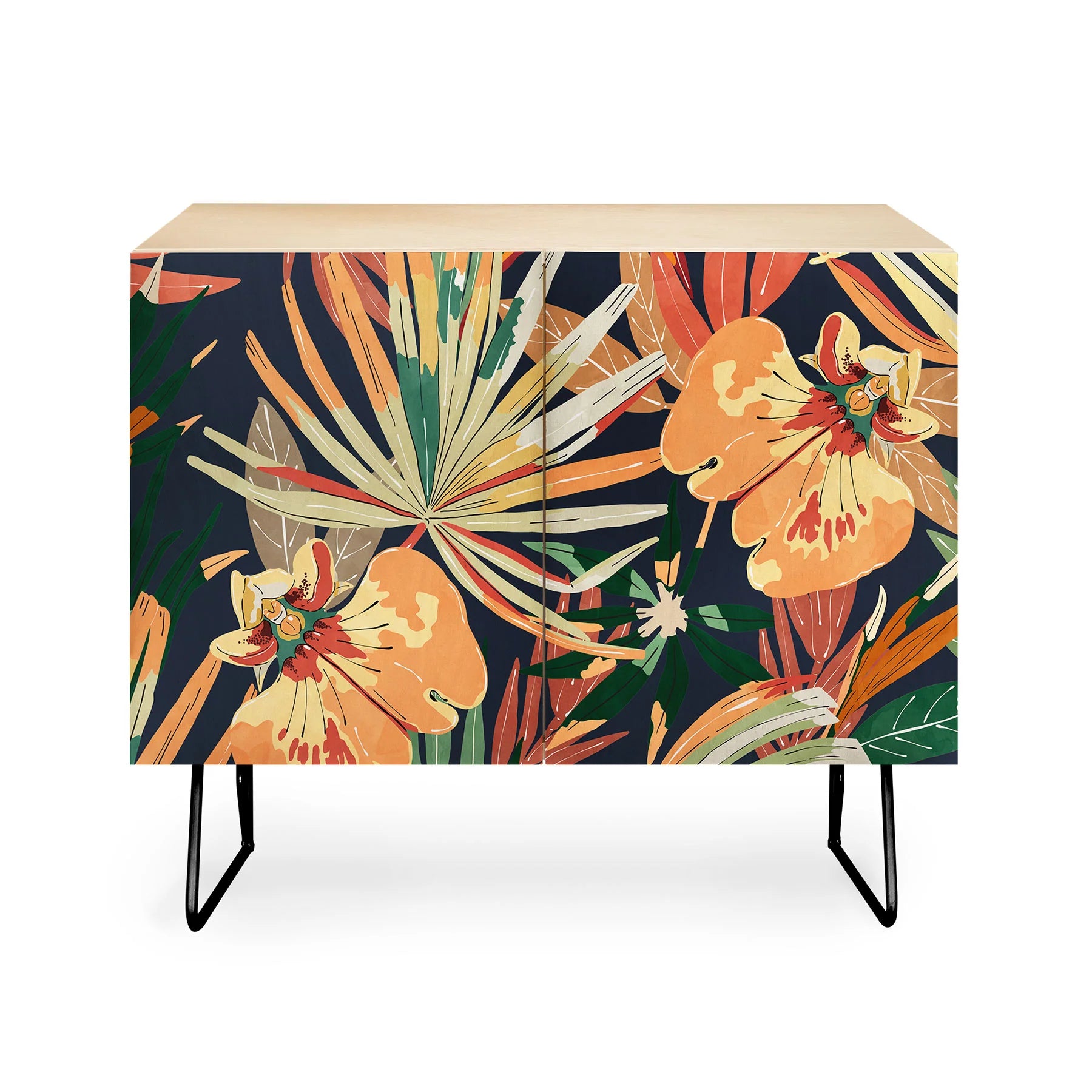 Dark Tropical Botanical Wild A Credenza