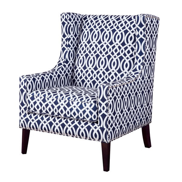 Classic Wing Back Chair - Blue & White