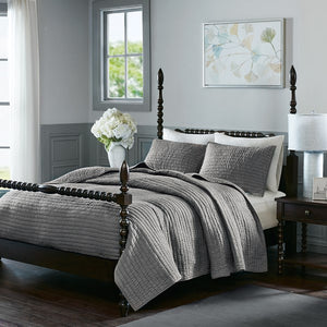 Coastal Gray Serene 3 Piece Cotton Coverlet Set