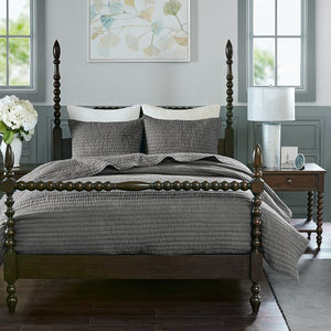 Coastal Gray Serene 3 Piece Cotton Coverlet Set