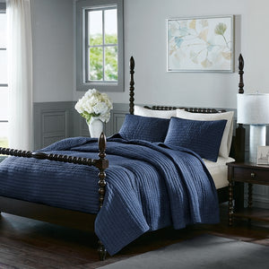 Nautical Blue Serene 3 Piece Cotton Coverlet Set