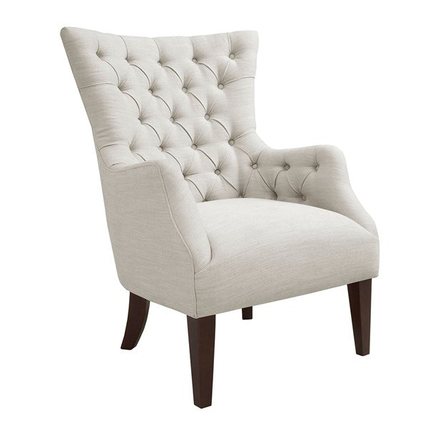 Button Tufted Wing Chair - Ivory