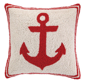 Red Anchor Hooked Pillow 16 in.