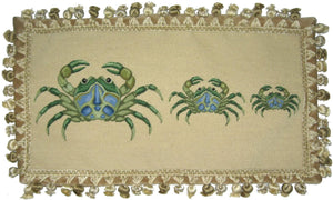 Three Green Crabs Pettipoint Pillow 12 in. x 22 in.