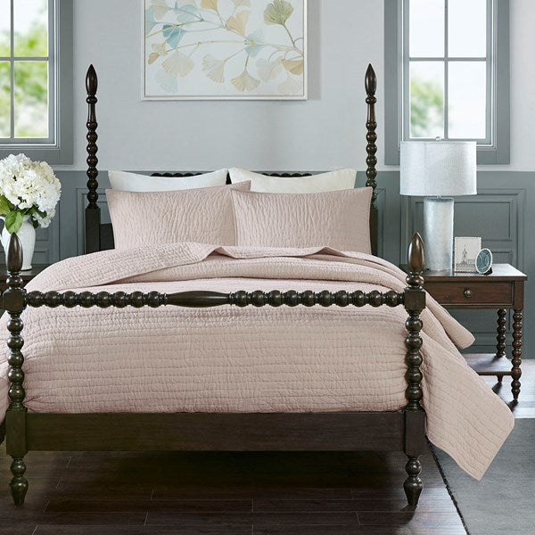 Shell Pink Serene 3 Piece Cotton Coverlet Set