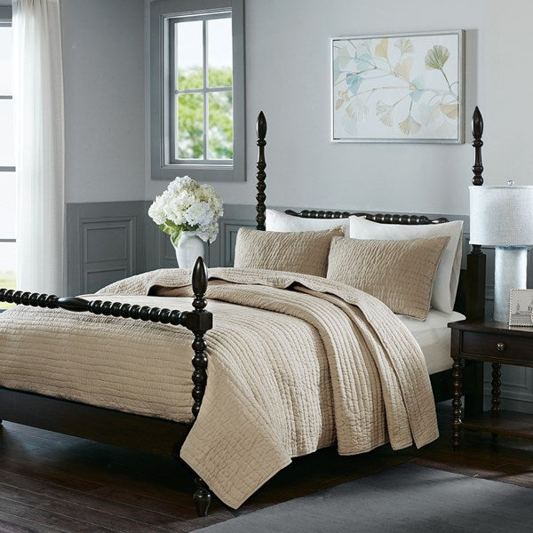 Dark Sand Serene 3 Piece Cotton Coverlet Set